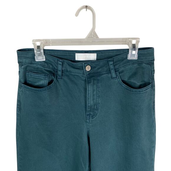 Vervet Blue High Rise Wide Leg Balsam Green Raw Edge Cropped Jeans SZ 29 - Picture 5 of 9